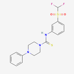 molecular formula C18H19F2N3O2S2 B2674087 Difluoro[(3-{[(4-phenylpiperazinyl)thioxomethyl]amino}phenyl)sulfonyl]methane CAS No. 690249-47-9