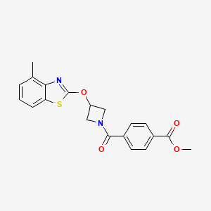 molecular formula C20H18N2O4S B2674097 甲酸甲酯-4-(3-((4-甲基苯并[2,1-d]噻唑-2-基)氧基)氮杂环丁烷-1-甲酰基)苯甲酸甲酯 CAS No. 1396843-98-3