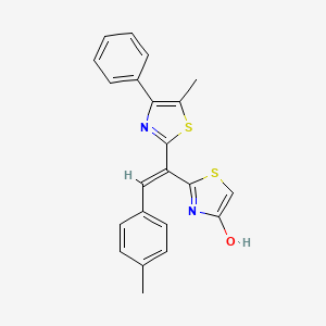 molecular formula C22H18N2OS2 B2674127 2-[(E)-2-(4-methylphenyl)-1-(5-methyl-4-phenyl-1,3-thiazol-2-yl)ethenyl]-1,3-thiazol-4-ol CAS No. 861206-96-4