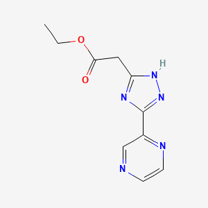 molecular formula C10H11N5O2 B2674139 乙酸乙酯 [5-(吡嗪-2-基)-4H-1,2,4-三唑-3-基]乙酸盐 CAS No. 1087648-36-9