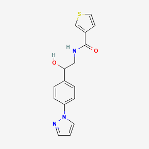 molecular formula C16H15N3O2S B2674142 N-[2-Hydroxy-2-(4-pyrazol-1-ylphenyl)ethyl]thiophene-3-carboxamide CAS No. 2415511-96-3