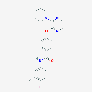 molecular formula C23H23FN4O2 B2674187 N-(4-fluoro-3-methylphenyl)-4-{[3-(piperidin-1-yl)pyrazin-2-yl]oxy}benzamide CAS No. 1251612-28-8