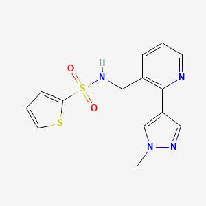 molecular formula C14H14N4O2S2 B2674192 N-((2-(1-methyl-1H-pyrazol-4-yl)pyridin-3-yl)methyl)thiophene-2-sulfonamide CAS No. 2034468-70-5