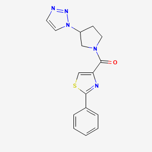 molecular formula C16H15N5OS B2674200 (3-(1H-1,2,3-triazol-1-yl)pyrrolidin-1-yl)(2-phenylthiazol-4-yl)methanone CAS No. 1798661-80-9