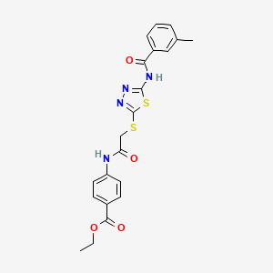 molecular formula C21H20N4O4S2 B2674211 Ethyl 4-(2-((5-(3-methylbenzamido)-1,3,4-thiadiazol-2-yl)thio)acetamido)benzoate CAS No. 392293-09-3