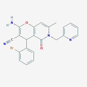 molecular formula C22H17BrN4O2 B2674214 2-amino-4-(2-bromophenyl)-7-methyl-5-oxo-6-(pyridin-2-ylmethyl)-5,6-dihydro-4H-pyrano[3,2-c]pyridine-3-carbonitrile CAS No. 758700-80-0