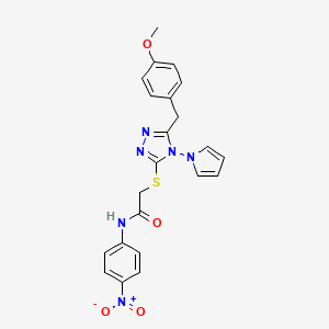 molecular formula C22H20N6O4S B2674225 2-((5-(4-methoxybenzyl)-4-(1H-pyrrol-1-yl)-4H-1,2,4-triazol-3-yl)thio)-N-(4-nitrophenyl)acetamide CAS No. 896308-10-4