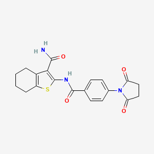 molecular formula C20H19N3O4S B2674229 2-(4-(2,5-二氧杂吡咯烷-1-基)苯甲酰氨基)-4,5,6,7-四氢苯并[b]噻吩-3-甲酰胺 CAS No. 329906-56-1