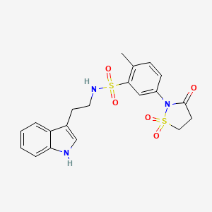 molecular formula C20H21N3O5S2 B2674250 5-(1,1-dioxido-3-oxoisothiazolidin-2-yl)-N-[2-(1H-indol-3-yl)ethyl]-2-methylbenzenesulfonamide CAS No. 1007682-18-9