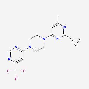 molecular formula C17H19F3N6 B2674254 2-Cyclopropyl-4-methyl-6-{4-[6-(trifluoromethyl)pyrimidin-4-yl]piperazin-1-yl}pyrimidine CAS No. 2097921-02-1