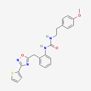 molecular formula C23H22N4O3S B2674286 1-(4-Methoxyphenethyl)-3-(2-((3-(thiophen-2-yl)-1,2,4-oxadiazol-5-yl)methyl)phenyl)urea CAS No. 1797077-12-3