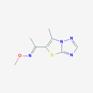 molecular formula C8H10N4OS B2674293 (E)-methoxy(1-{6-methyl-[1,2,4]triazolo[3,2-b][1,3]thiazol-5-yl}ethylidene)amine CAS No. 478245-69-1