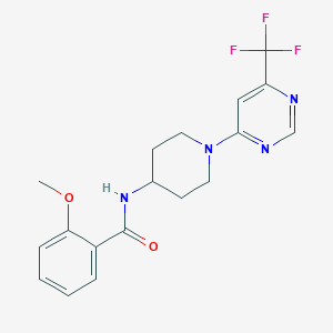 molecular formula C18H19F3N4O2 B2674301 2-methoxy-N-{1-[6-(trifluoromethyl)pyrimidin-4-yl]piperidin-4-yl}benzamide CAS No. 1775435-49-8