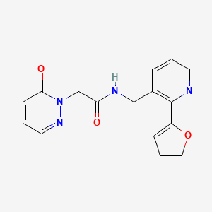 molecular formula C16H14N4O3 B2674312 N-((2-(呋喃-2-基)吡啶-3-基)甲基)-2-(6-氧代吡啶并嗪-1(6H)-基)乙酰胺 CAS No. 2034549-62-5