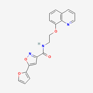 molecular formula C19H15N3O4 B2674315 5-(furan-2-yl)-N-(2-(quinolin-8-yloxy)ethyl)isoxazole-3-carboxamide CAS No. 1206997-35-4