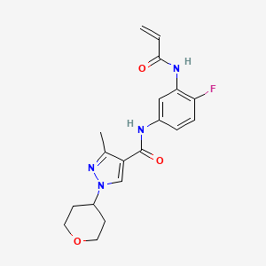 N-[4-Fluoro-3-(prop-2-enoylamino)phenyl]-3-methyl-1-(oxan-4-yl)pyrazole-4-carboxamide