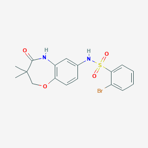 molecular formula C17H17BrN2O4S B2674330 2-bromo-N-(3,3-dimethyl-4-oxo-2,3,4,5-tetrahydrobenzo[b][1,4]oxazepin-7-yl)benzenesulfonamide CAS No. 922133-35-5
