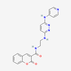 molecular formula C21H18N6O3 B2674345 2-oxo-N-(2-((6-(pyridin-4-ylamino)pyridazin-3-yl)amino)ethyl)-2H-chromene-3-carboxamide CAS No. 1021250-41-8