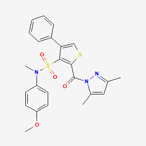 molecular formula C24H23N3O4S2 B2674350 2-[(3,5-二甲基-1H-吡唑-1-基)甲酰基]-N-(4-甲氧基苯基)-N-甲基-4-苯基噻吩-3-磺酰胺 CAS No. 1173768-72-3