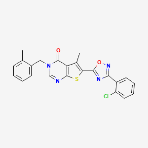 molecular formula C23H17ClN4O2S B2674354 6-(3-(2-chlorophenyl)-1,2,4-oxadiazol-5-yl)-5-methyl-3-(2-methylbenzyl)thieno[2,3-d]pyrimidin-4(3H)-one CAS No. 1326890-67-8