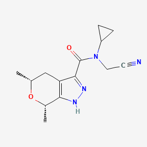 molecular formula C14H18N4O2 B2674357 (5R,7S)-N-(Cyanomethyl)-N-cyclopropyl-5,7-dimethyl-1,4,5,7-tetrahydropyrano[3,4-c]pyrazole-3-carboxamide CAS No. 2418593-74-3