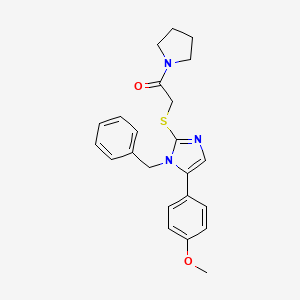 molecular formula C23H25N3O2S B2674362 2-((1-苄基-5-(4-甲氧基苯基)-1H-咪唑-2-基)硫)-1-(吡咯烷-1-基)乙酮 CAS No. 1206997-72-9