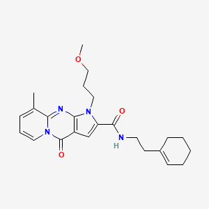 molecular formula C24H30N4O3 B2674368 N-(2-(环己-1-烯-1-基)乙基)-1-(3-甲氧基丙基)-9-甲基-4-氧代-1,4-二氢吡啶[1,2-a]吡咯[2,3-d]嘧啶-2-甲酰胺 CAS No. 900893-74-5