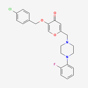 molecular formula C23H22ClFN2O3 B2674410 5-((4-氯苄氧基)-2-((4-(2-氟苯基)哌嗪-1-基)甲基)-4H-吡喃-4-酮 CAS No. 898421-06-2