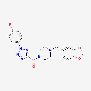 molecular formula C20H19FN6O3 B2674437 (4-(benzo[d][1,3]dioxol-5-ylmethyl)piperazin-1-yl)(2-(4-fluorophenyl)-2H-tetrazol-5-yl)methanone CAS No. 1396878-69-5