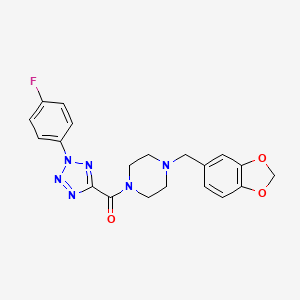 molecular formula C20H19FN6O3 B2674437 (4-(苯并[d][1,3]二氧杂-5-基甲基)哌嗪-1-基)(2-(4-氟苯基)-2H-四唑-5-基)甲酮 CAS No. 1396878-69-5