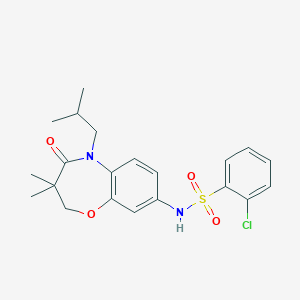molecular formula C21H25ClN2O4S B2674457 2-chloro-N-(5-isobutyl-3,3-dimethyl-4-oxo-2,3,4,5-tetrahydrobenzo[b][1,4]oxazepin-8-yl)benzenesulfonamide CAS No. 922050-36-0