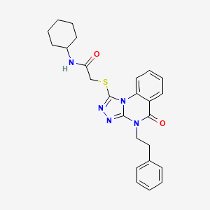 molecular formula C25H27N5O2S B2674472 N-cyclohexyl-2-((5-oxo-4-phenethyl-4,5-dihydro-[1,2,4]triazolo[4,3-a]quinazolin-1-yl)thio)acetamide CAS No. 1111151-39-3