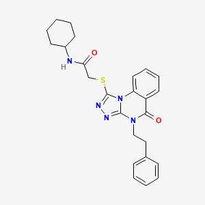 molecular formula C25H27N5O2S B2674472 N-环己基-2-((5-氧代-4-苯乙基-4,5-二氢-[1,2,4]三唑[4,3-a]喹唑啉-1-基)硫基)乙酰胺 CAS No. 1111151-39-3