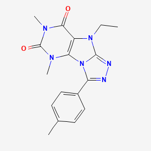 molecular formula C17H18N6O2 B2674483 9-ethyl-5,7-dimethyl-3-(p-tolyl)-5H-[1,2,4]triazolo[4,3-e]purine-6,8(7H,9H)-dione CAS No. 921830-50-4