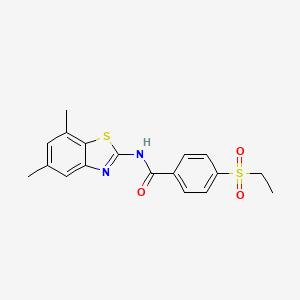 molecular formula C18H18N2O3S2 B2674494 N-(5,7-dimethylbenzo[d]thiazol-2-yl)-4-(ethylsulfonyl)benzamide CAS No. 886916-55-8