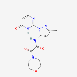 molecular formula C15H18N6O4 B2674495 N-(3-methyl-1-(4-methyl-6-oxo-1,6-dihydropyrimidin-2-yl)-1H-pyrazol-5-yl)-2-morpholino-2-oxoacetamide CAS No. 1014089-96-3