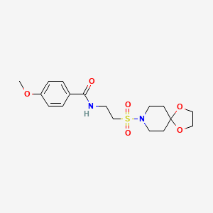 molecular formula C17H24N2O6S B2674496 N-(2-(1,4-dioxa-8-azaspiro[4.5]decan-8-ylsulfonyl)ethyl)-4-methoxybenzamide CAS No. 899967-47-6