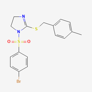 molecular formula C17H17BrN2O2S2 B2674506 1-(4-Bromophenyl)sulfonyl-2-[(4-methylphenyl)methylsulfanyl]-4,5-dihydroimidazole CAS No. 868218-05-7