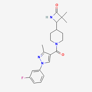 molecular formula C21H25FN4O2 B2674519 4-[1-[1-(3-Fluorophenyl)-3-methylpyrazole-4-carbonyl]piperidin-4-yl]-3,3-dimethylazetidin-2-one CAS No. 2224009-25-8