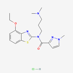 molecular formula C19H26ClN5O2S B2674556 N-(3-(dimethylamino)propyl)-N-(4-ethoxybenzo[d]thiazol-2-yl)-1-methyl-1H-pyrazole-3-carboxamide hydrochloride CAS No. 1189726-19-9