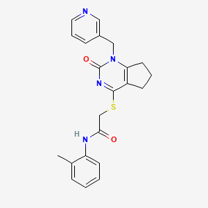 molecular formula C22H22N4O2S B2674589 N-(2-methylphenyl)-2-[[2-oxo-1-(pyridin-3-ylmethyl)-6,7-dihydro-5H-cyclopenta[d]pyrimidin-4-yl]sulfanyl]acetamide CAS No. 946325-95-7
