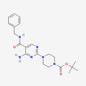 molecular formula C21H28N6O3 B2674603 Tert-butyl 4-(4-amino-5-(benzylcarbamoyl)pyrimidin-2-yl)piperazine-1-carboxylate CAS No. 1251629-61-4