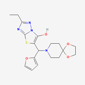 molecular formula C18H22N4O4S B2674625 2-乙基-5-(呋喃-2-基(1,4-二氧杂-8-氮杂螺[4.5]癸烷-8-基)甲基)噻唑并[3,2-b][1,2,4]噁二唑-6-醇 CAS No. 886909-96-2