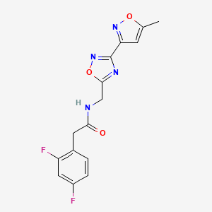 molecular formula C15H12F2N4O3 B2674633 2-(2,4-二氟苯基)-N-((3-(5-甲基异噁唑-3-基)-1,2,4-噁二唑-5-基甲基)乙基)乙酰胺 CAS No. 2034368-94-8