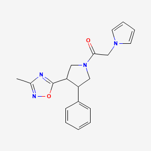 molecular formula C19H20N4O2 B2674636 1-(3-(3-methyl-1,2,4-oxadiazol-5-yl)-4-phenylpyrrolidin-1-yl)-2-(1H-pyrrol-1-yl)ethanone CAS No. 1903291-88-2