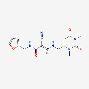 molecular formula C16H17N5O4 B2674641 (E)-2-cyano-3-[(1,3-dimethyl-2,6-dioxopyrimidin-4-yl)methylamino]-N-(furan-2-ylmethyl)prop-2-enamide CAS No. 924716-71-2