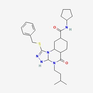 molecular formula C27H31N5O2S B2674642 1-(benzylsulfanyl)-N-cyclopentyl-4-(3-methylbutyl)-5-oxo-4H,5H-[1,2,4]triazolo[4,3-a]quinazoline-8-carboxamide CAS No. 2034377-82-5