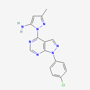 molecular formula C15H12ClN7 B2674647 1-[1-(4-Chlorophenyl)-1H-pyrazolo[3,4-d]pyrimidin-4-yl]-3-methyl-1H-pyrazol-5-amine CAS No. 1171500-44-9