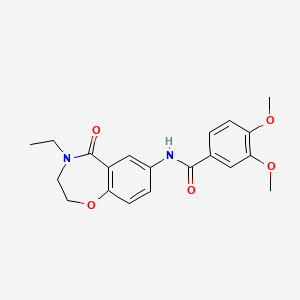 molecular formula C20H22N2O5 B2674648 N-(4-ethyl-5-oxo-2,3,4,5-tetrahydrobenzo[f][1,4]oxazepin-7-yl)-3,4-dimethoxybenzamide CAS No. 922001-69-2