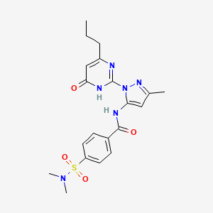 molecular formula C20H24N6O4S B2674661 4-(N,N-dimethylsulfamoyl)-N-(3-methyl-1-(6-oxo-4-propyl-1,6-dihydropyrimidin-2-yl)-1H-pyrazol-5-yl)benzamide CAS No. 1019097-10-9